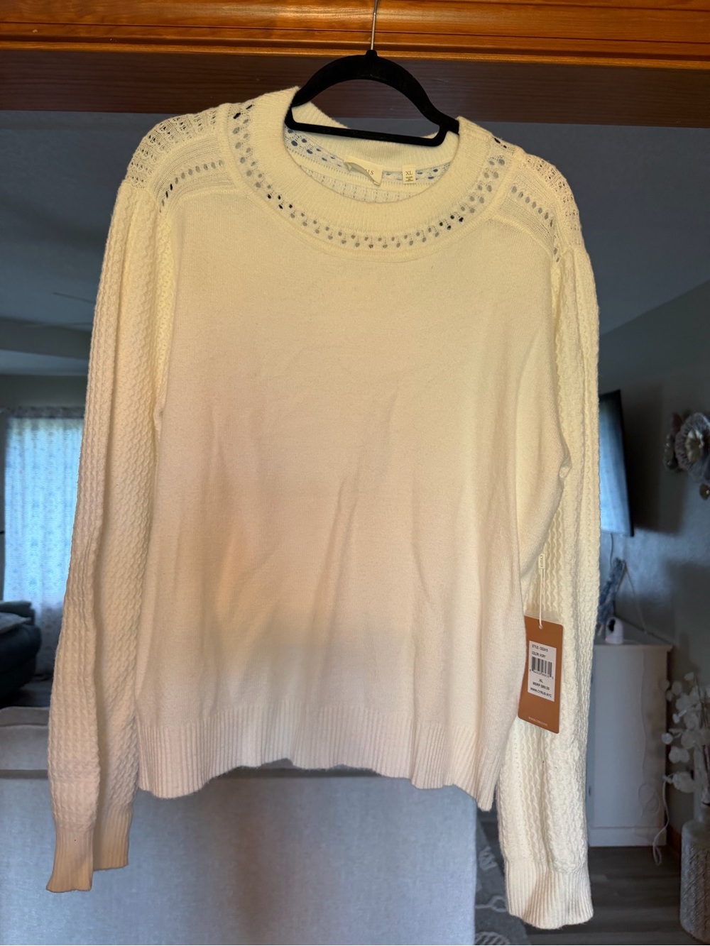 Cyrus Cream Cable-Stitch Crewneck Sweater